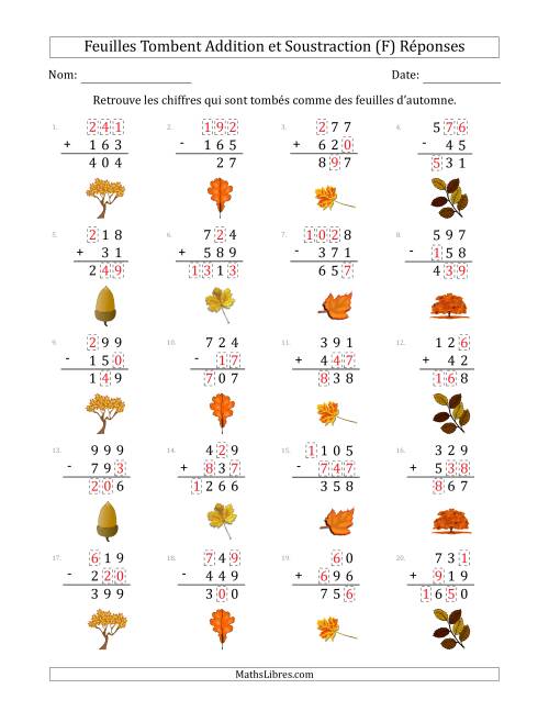C'est l'automne, les chiffres sont tombés, Addition et Soustraction (Version Plus Facile) (F) page 2