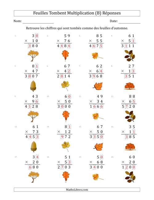 C'est l'automne, les chiffres sont tombés, Multiplication (Version Plus Difficile) (B) page 2
