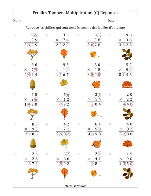 C'est l'automne, les chiffres sont tombés, Multiplication (Version Plus Difficile) (C) page 2