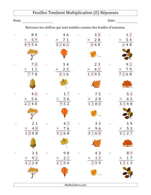 C'est l'automne, les chiffres sont tombés, Multiplication (Version Plus Difficile) (E) page 2