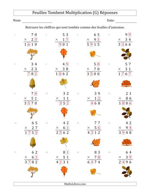 C'est l'automne, les chiffres sont tombés, Multiplication (Version Plus Difficile) (G) page 2