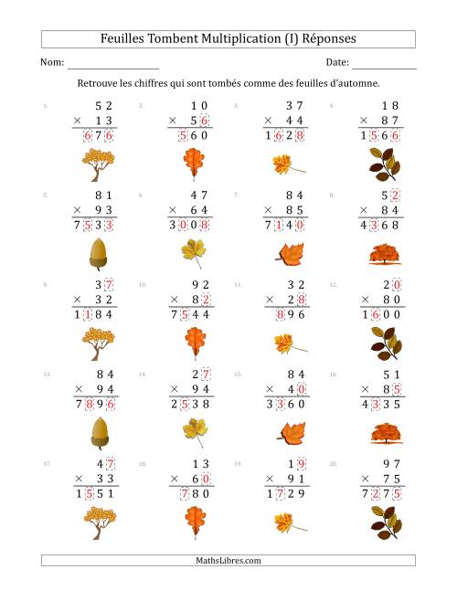 C'est l'automne, les chiffres sont tombés, Multiplication (Version Plus Difficile) (I) page 2