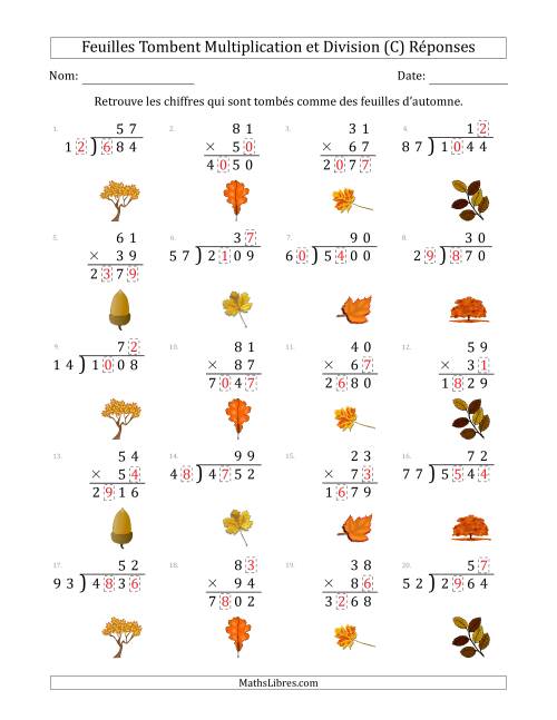 C'est l'automne, les chiffres sont tombés, Multiplication et Division (Version Plus Difficile) (C) page 2