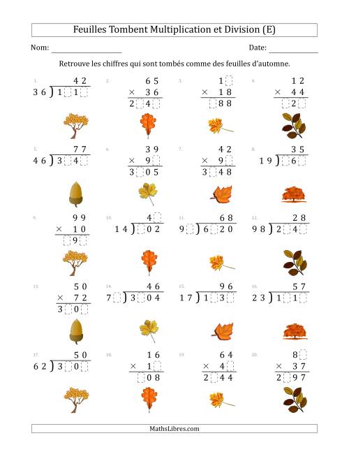 C'est l'automne, les chiffres sont tombés, Multiplication et Division (Version Plus Difficile) (E)