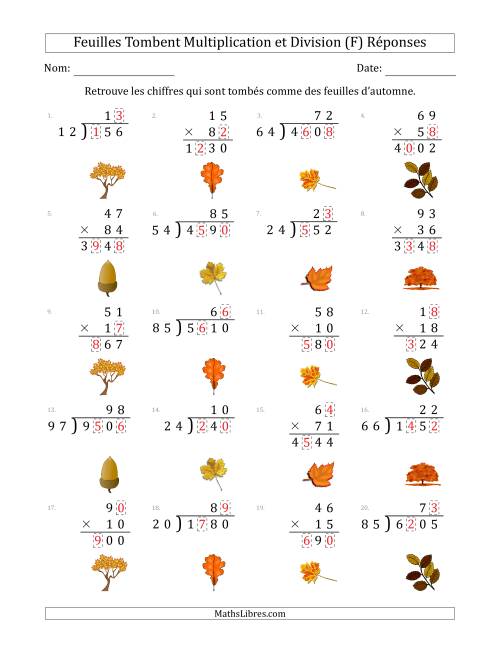 C'est l'automne, les chiffres sont tombés, Multiplication et Division (Version Plus Difficile) (F) page 2