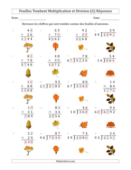 C'est l'automne, les chiffres sont tombés, Multiplication et Division (Version Plus Difficile) (G) page 2