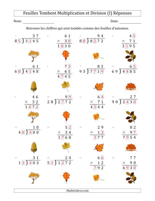 C'est l'automne, les chiffres sont tombés, Multiplication et Division (Version Plus Difficile) (I) page 2