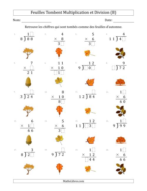 C'est l'automne, les chiffres sont tombés, Multiplication et Division (Version Plus Facile) (B)