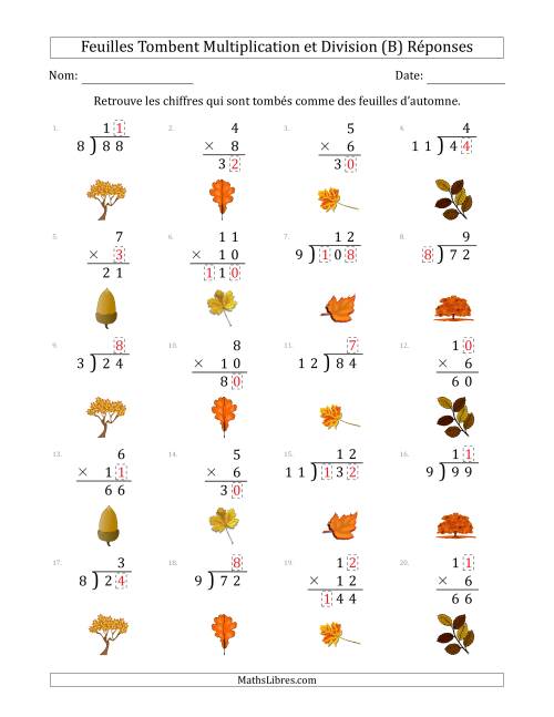 C'est l'automne, les chiffres sont tombés, Multiplication et Division (Version Plus Facile) (B) page 2