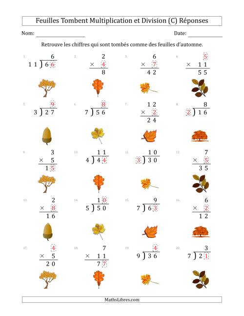 C'est l'automne, les chiffres sont tombés, Multiplication et Division (Version Plus Facile) (C) page 2