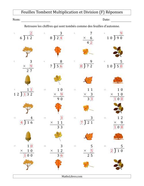 C'est l'automne, les chiffres sont tombés, Multiplication et Division (Version Plus Facile) (F) page 2