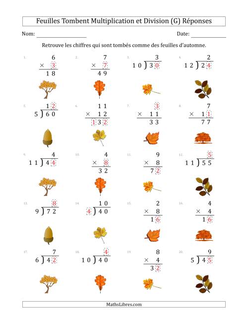 C'est l'automne, les chiffres sont tombés, Multiplication et Division (Version Plus Facile) (G) page 2