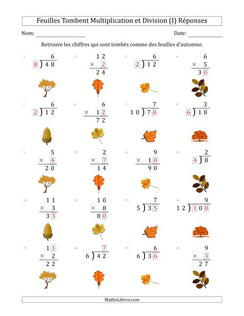 C'est l'automne, les chiffres sont tombés, Multiplication et Division (Version Plus Facile) (I) page 2
