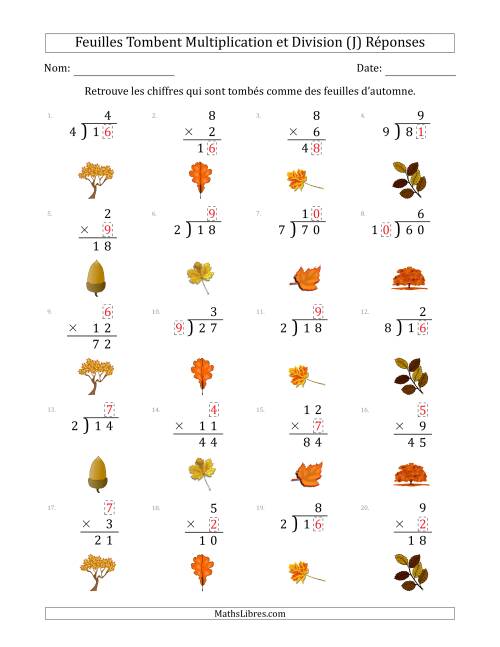 C'est l'automne, les chiffres sont tombés, Multiplication et Division (Version Plus Facile) (J) page 2