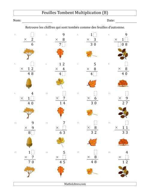 C'est l'automne, les chiffres sont tombés, Multiplication (Version Plus Facile) (B)
