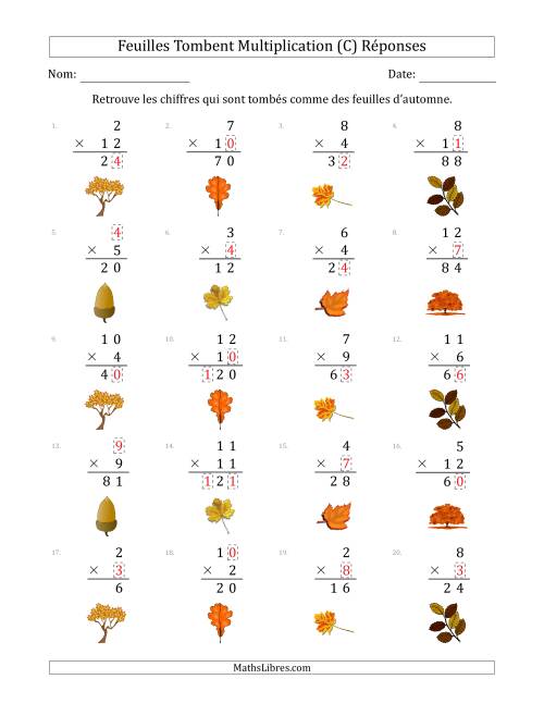 C'est l'automne, les chiffres sont tombés, Multiplication (Version Plus Facile) (C) page 2