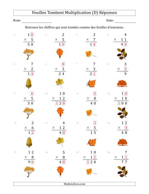 C'est l'automne, les chiffres sont tombés, Multiplication (Version Plus Facile) (D) page 2
