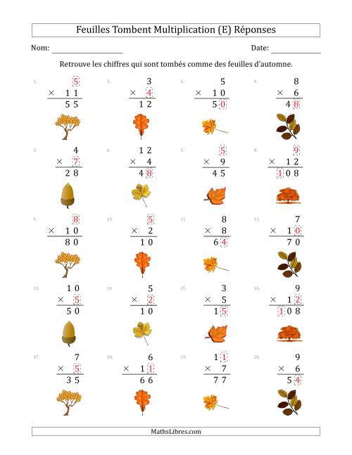 C'est l'automne, les chiffres sont tombés, Multiplication (Version Plus Facile) (E) page 2