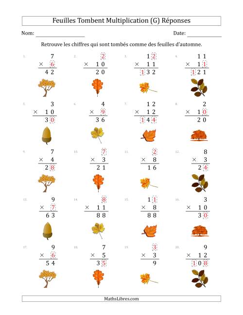C'est l'automne, les chiffres sont tombés, Multiplication (Version Plus Facile) (G) page 2