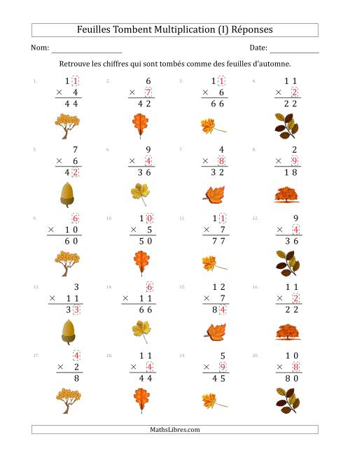 C'est l'automne, les chiffres sont tombés, Multiplication (Version Plus Facile) (I) page 2