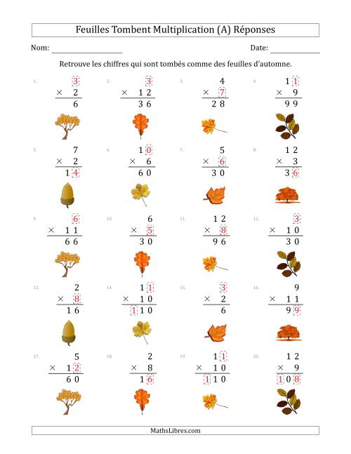 C'est l'automne, les chiffres sont tombés, Multiplication (Version Plus Facile) (Tout) page 2