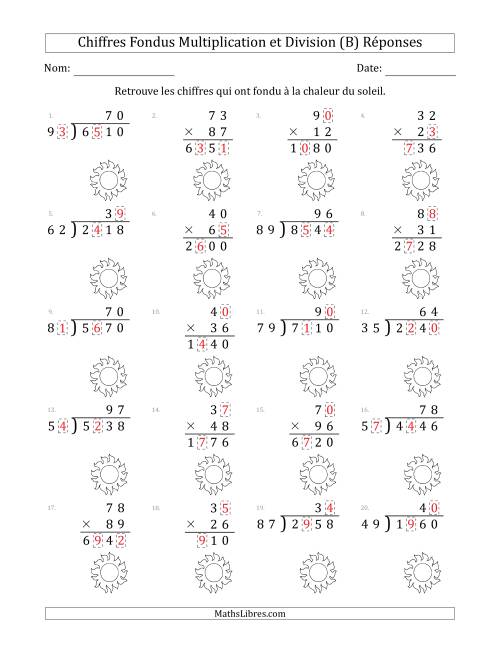 C'est l'été, les chiffres ont fondu, Multiplication et Division (Versión Plus Difficile) (B) page 2