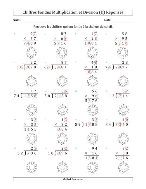 C'est l'été, les chiffres ont fondu, Multiplication et Division (Versión Plus Difficile) (D) page 2