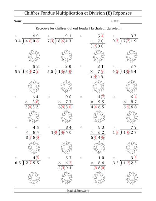 C'est l'été, les chiffres ont fondu, Multiplication et Division (Versión Plus Difficile) (E) page 2