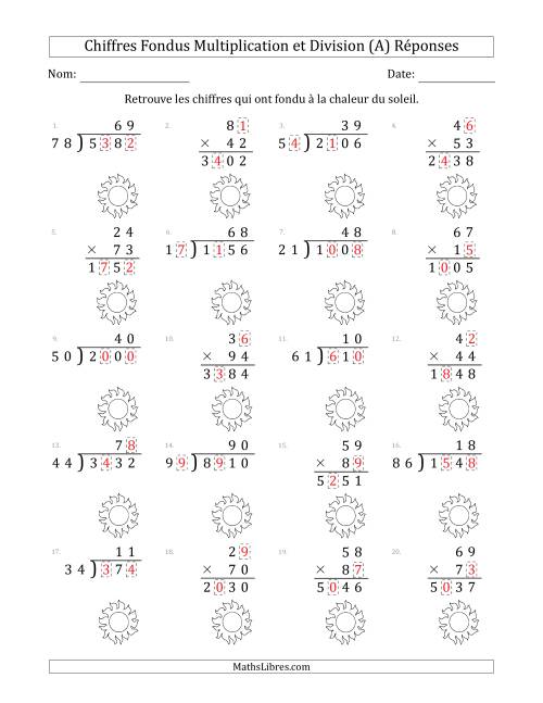 C'est l'été, les chiffres ont fondu, Multiplication et Division (Versión Plus Difficile) (Tout) page 2