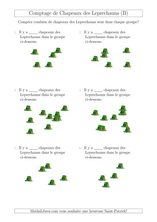 Comptage Jusqu'à 10 Chapeaux des Leprechauns Arrangés en Forme Dispersée (B)