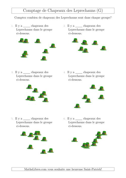 Comptage Jusqu'à 10 Chapeaux des Leprechauns Arrangés en Forme Dispersée (G)