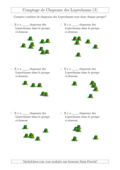 Comptage Jusqu'à 10 Chapeaux des Leprechauns Arrangés en Forme Dispersée (J)