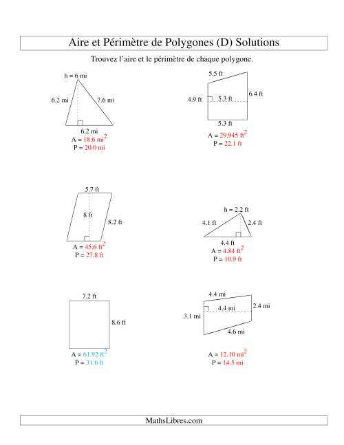 Aire et périmètre de formes variées (jusqu'à 1 décimale; variation 1-9) (D) page 2