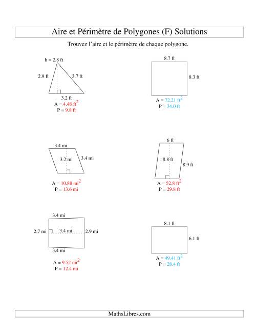 Aire et périmètre de formes variées (jusqu'à 1 décimale; variation 1-9) (F) page 2