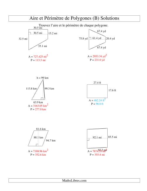 Aire et périmètre de formes variées (jusqu'à 1 décimale; variation 10-99) (B) page 2