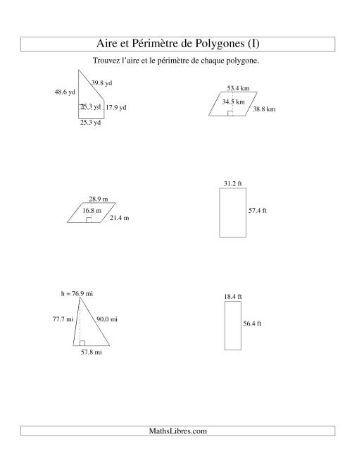 Aire et périmètre de formes variées (jusqu'à 1 décimale; variation 10-99) (I)