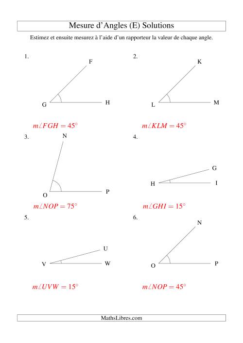 Mesure d'angles entre 0° et 90° (intervalles de 15°) (E) page 2