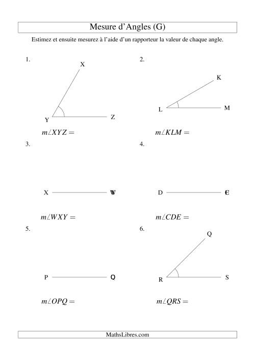 Mesure d'angles entre 0° et 90° (intervalles de 15°) (G)