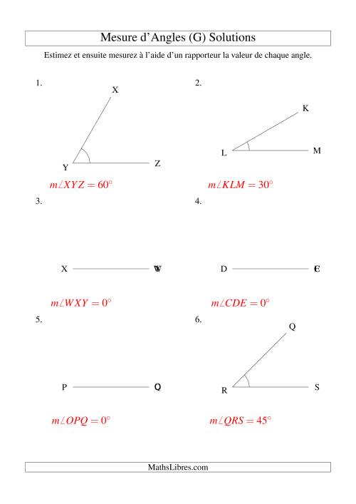 Mesure d'angles entre 0° et 90° (intervalles de 15°) (G) page 2