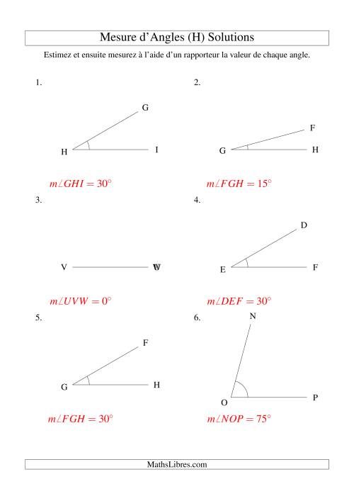 Mesure d'angles entre 0° et 90° (intervalles de 15°) (H) page 2