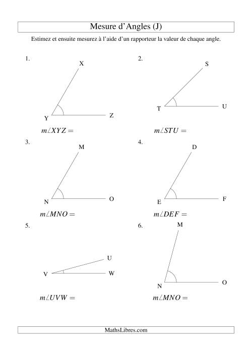 Mesure d'angles entre 0° et 90° (intervalles de 15°) (J)