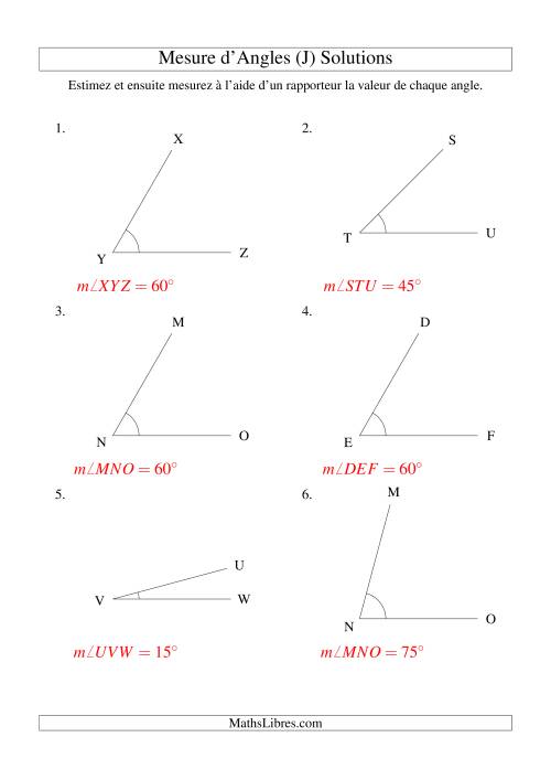 Mesure d'angles entre 0° et 90° (intervalles de 15°) (J) page 2