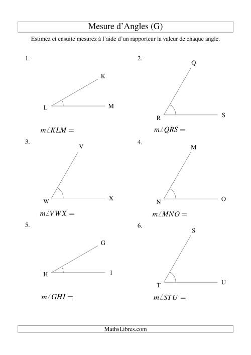 Mesure d'angles entre 0° et 90° (intervalles de 30°) (G)
