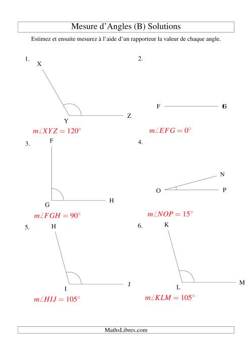 Mesure d'angles entre 0° et 180° (intervalles de 15°) (B) page 2