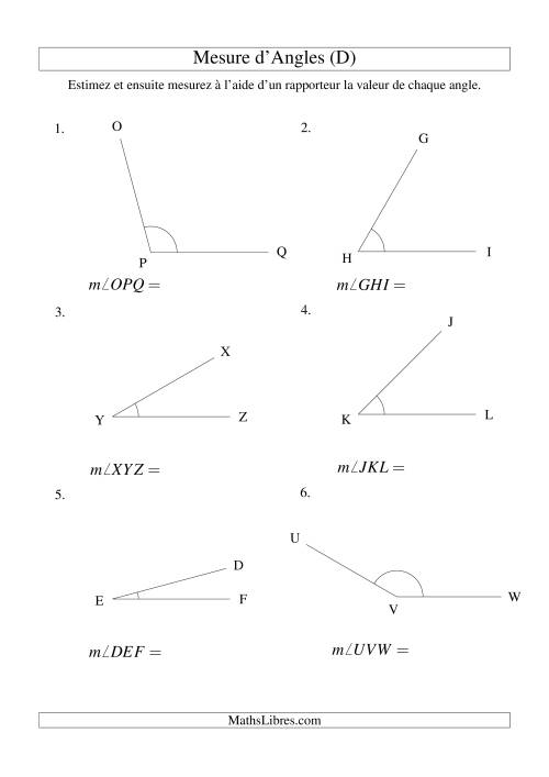 Mesure d'angles entre 0° et 180° (intervalles de 15°) (D)