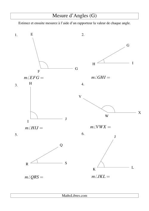 Mesure d'angles entre 0° et 180° (intervalles de 15°) (G)