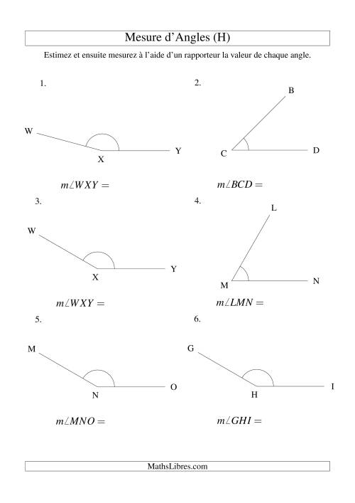 Mesure d'angles entre 0° et 180° (intervalles de 15°) (H)