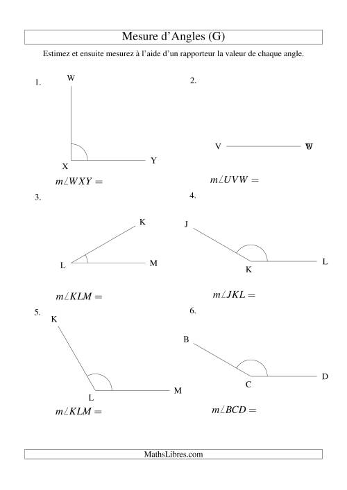 Mesure d'angles entre 0° et 180° (intervalles de 30°) (G)