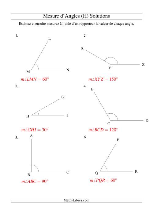 Mesure d'angles entre 0° et 180° (intervalles de 30°) (H) page 2