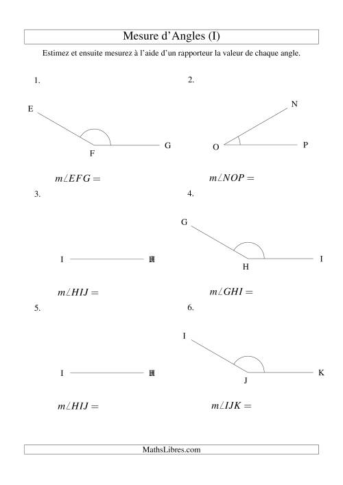 Mesure d'angles entre 0° et 180° (intervalles de 30°) (I)